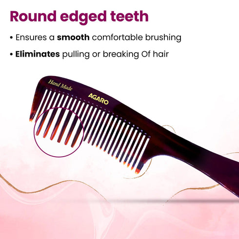AGARO Hand Made Cellulose Acetate Comb HMC73, All Fine Tooth Dressing Comb, Smooth Rounded Teeth, Hair Styling, Hair Brushing, Hair Dressing, Brown